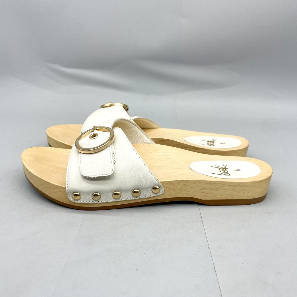 BeekWomens 8 Woodstar Clog Sandals White Leather Gold Buckle Slide Boho Coastal - Picture 5 of 12